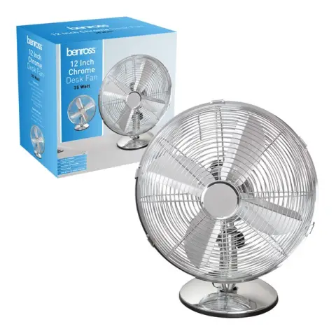 12" Chrome Desk Fan, 3 Speed and Oscillating Head - 42299