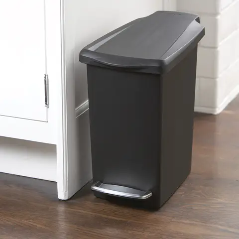 Simplehuman 10L Plastic Slim Pedal Bin, Black
