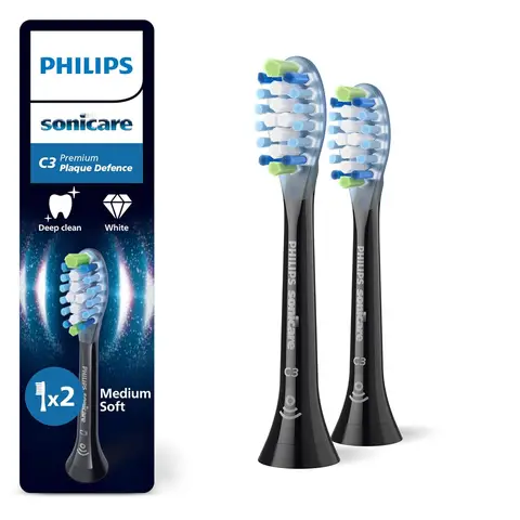 Philips Sonicare HX9042/88 C3 Premium Plaque Defense Original Aufsteckbürsten, Schwarz, 2er-Pack