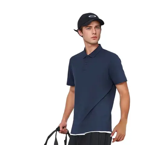 ochama [100 Series Cloud Sense Quick Dry] Sports Short Sleeve Polo Shirt Men's RunningFitness Outdoor Summer Navy Blue XL