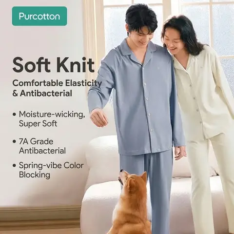 Women's Antibacterial* Knitted Loungewear Set,Plain Off-white,Top: UK 10 (M); Bottom: UK 10 (M)