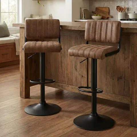 Bar Stools Paris Faux Distressed Leather Adjustable Height Brown 2pcs