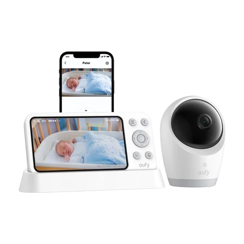 eufy Babyphone mit Kamera, E21, 4K UHD, 5 Zoll Display (720p), Hybrid-WLAN/Offlinemodus, App- und Gerätebedienung, Schwenk-/Neigefunktion, 8x Zoom, tragbare Kamera mit Akku