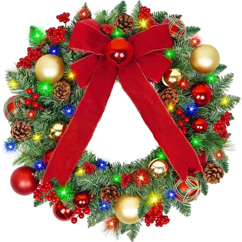 24 Inch Prelit Christmas Wreaths with 60 Lights-1pcs