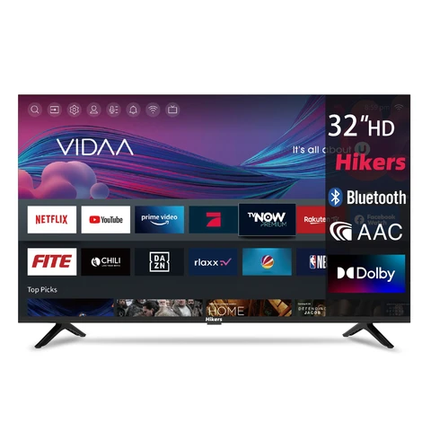 Hikers 32" LED Smart HD TV VIDAA DVB-T2/S2 Netflix/Prime Video/Disney+ 2×HDMI 2×USB Dolby Digital+ WLAN Bluetooth Schwarz