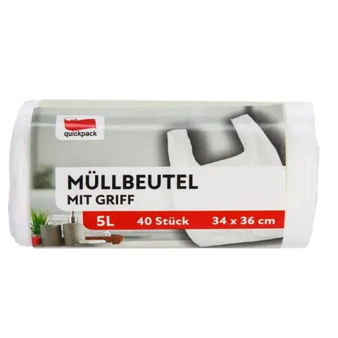 quickpack Müllbeutel 5 L mit Griff Transparent 40 St