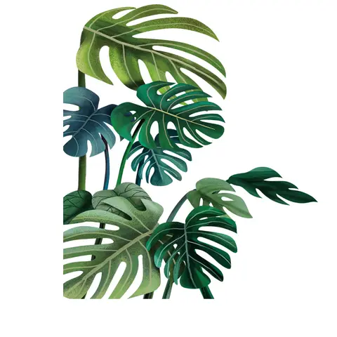 Green Tropical Assorted Leaves Decals Removable PVC Wall Stickers - Living Room Bedroom Office Home Decorations,Tropical Leaf Wall Stickers