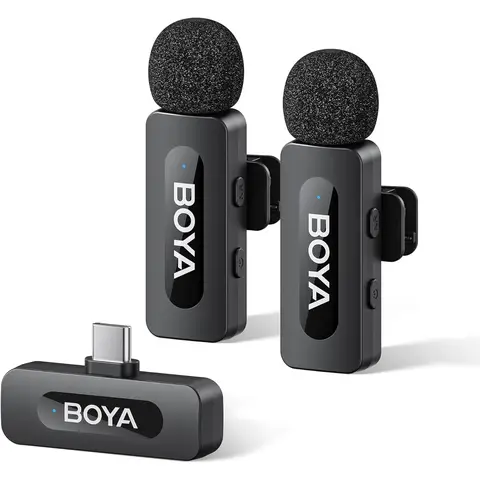 BOYA BY-V20 V2.0 USB-C Wireless Microphone for iPhone 16/17, Android with One-Click to Noise Cancellation, 9h Battery Life (2 TX+1 RX)
