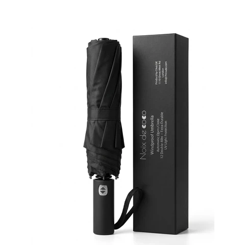 Noix de coco Premium Burgundy Compact Automatic Windproof Umbrella - 12 Double-Rib Construction - UV Protection - Strong Trav