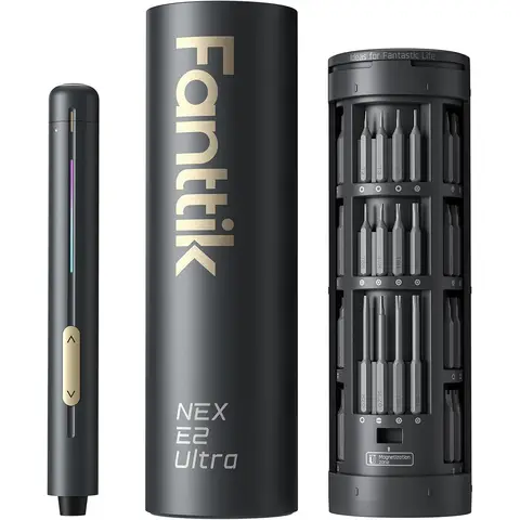 Fanttik E2 Ultra Mini Electric Screwdriver, Cordless Screwdriver, Max 0.6N.m, 50 Magnetic Bits, 5/32'' Hex, Magnetic Storage, Repair Tool for Electronics, Camera, Laptop, and PC Build (Grey)