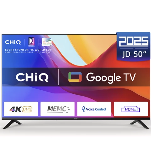 Téléviseur intelligent CHiQ U50JD 50 pouces (127 cm) 4K Ultra HD, Google TV, HDR10, MEMC & ALLM, Bluetooth 5.1, contraste 5000:1, son Dolby, design sans bordure entièrement métallique