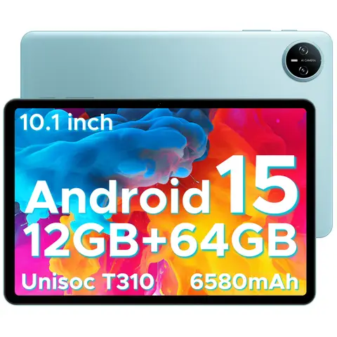 DOOGEE Tab A9 Android 15 Tablet 10.1 Inch(2025), Gemini AI Android Tablets, Unisoc T310 12GB RAM 64GB ROM(TF 2TB), 6580 mAh Battery, 5G WiFi|Dual Speaker|AI Camera|Type-C|GMS|BT|Face ID|3.5mm Jack-, BLUE