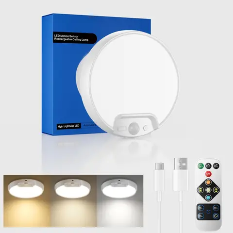 Homelist New Upgraded Motion Sensor Ceiling Light with 3 Color Temperatures, 8 Inch 500LM LED Ceiling Light with Remote, 8000mAh Rechargeable Battery Powered Dimmable Sensor Light for Bathroom, Garage, Shed, Loft, Hallway, Stair