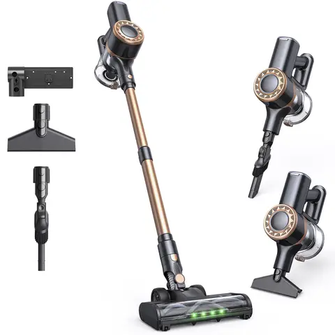 Lubluelu P2 Akku-Staubsauger, 30 kPa Saugkraft, kabelloser Staubsauger mit Anti-Verhedderungs-Bürste und verbesserte grüne Beleuchtung, selbststehend, für Tierhaare, Teppiche und Hartböden; Lubluelu + P2 + Staubsauger