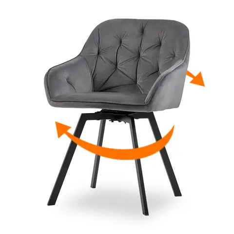 CLIPOP 360° Swivel Dining Chair Velvet Upholstered Desk Chairs without Wheels Ergonomic Office Chair with Arms and Metal Legs for Home Study 0197-s deep grey 54.5*46*80 cm