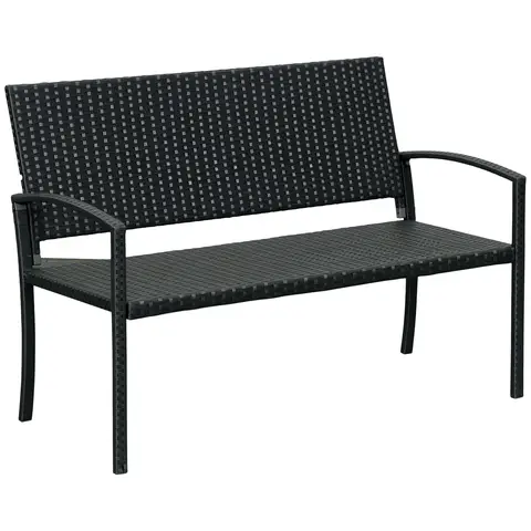 Outsunny 2 Seater Poly Rattan Garden Bench, All Weather Wicker Garden Loveseat, Outdoor Seating Bench with 240 Load Capacity,
