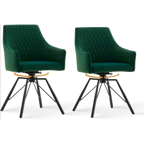 CLIPOP Swivel Dining Chairs Set of 2 Velvet with 360 Rotating Metal Base, Padded Kitchen Armchair for Living Room Accent (2, green)