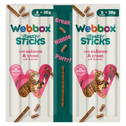 Webbox Tasty Sticks with Salmon & Trout 6 Semi-Moist Tasty Treats 30g