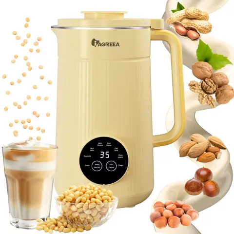 IAGREEA 8-IN-1 IAGREEA Nut Milk Maker Machine, 35 oz Soy Milk Maker, Oat, Soy, Plant Based and Dairy Free Beverages, 2H Keep Warm Countertop Blender, 10 Blades, 12H Delay Start, BPA-Free, Self-Cleaning, Yellow