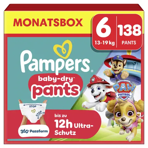 Pampers Baby-Dry Pants Paw Patrol Edition Größe 6, 138 Windeln, 13kg-19kg