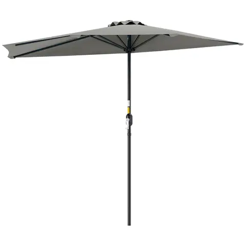 Outsunny 2.7m Garden Half Parasol, Outdoor Balcony Umbrella with 5 Steel Ribs, Patio Sun Shade Light Grey