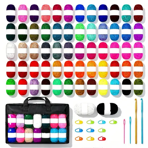 Häkelset 62 Knäuel Bunte Wolle Mit Tasche Nadeln Und Zubehör Für Einsteiger DIY Handarbeit