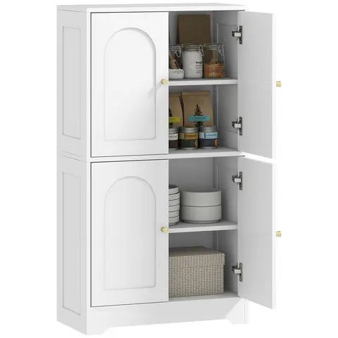 HOMCOM 110cm Kitchen Cupboard, Freestanding Kitchen Storage Cabinet with 4 Arched Doors and 2 Adjustable Shelves, Modern Pantry Cupboard for Dining Room, White