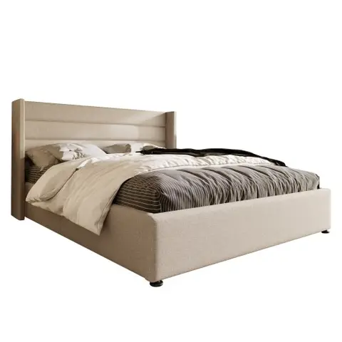 Hydraulisches Doppelbett 140 x 200 cm – Stauraumbett – Lattenrost aus Holz – Leinenbezug – Geräuscharmilencieux-Beige/Grau 16