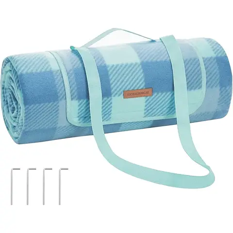 SONGMICS Picknickdecke, 200 x 200 cm, mit 4 Erdankern, große Campingdecke, für Park, Garten, Strand, wasserdicht, faltbar, grün-blau GCM011Q02