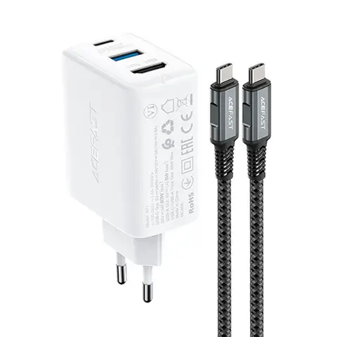 Acefast 2-in-1 GaN-Ladegerät 65W USB Type-C / USB, HDMI-Adapter 4K @ 60Hz (Set mit Kabel) Weiß (A17 Weiß)