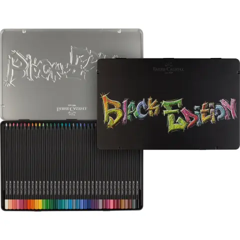 Faber-Castell Black Edition Colour Pencils,Assorted Colours, Tin of 36 Ergonomic Triangular Shape