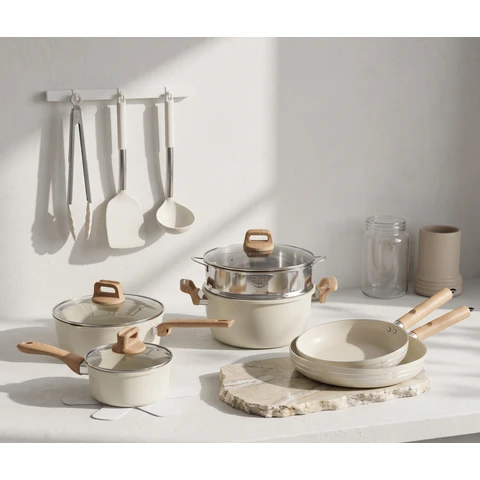 PURECOOK Non|Stick Cookware Set Series | 12|Piece Aluminum Marble Stone Non|Stick Cookware Set