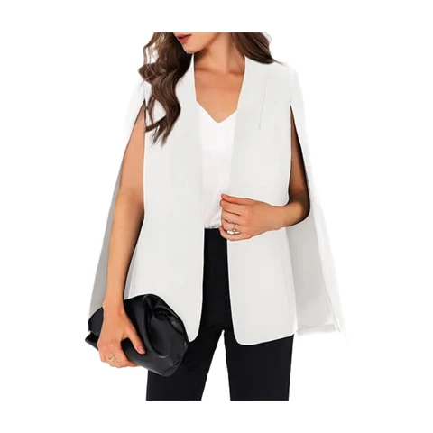 Women's CAPE Blazer Split Sleeve Open Front Lightweight Office Jacket Workwear (white， M)