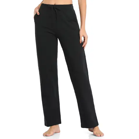 Willit Women's Cotton Sweatpants Open Bottom Yoga Sports Straight Leg Pants with Pockets Black M