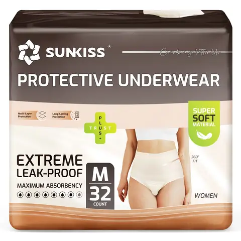 SUNKISS Inkontinenz Pants für Frauen, Windelhosen Erwachsene Frauen Einweg Tagsüber, Inkontinenz Slip Damen, Super Saugfähig, Beige, Größe M, 32 Stück 1er Pack