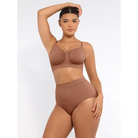 Feelingirl Best-Selling Everyday Seamless Comfortable Wireless Ruched bust Anti-Sag Bra Unlined Soft Bra for Women S Brown, Couple Gift Perfect Gift