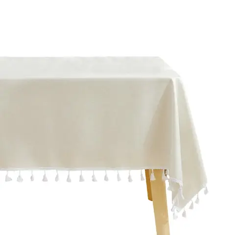 Ablecloth  Washable Linen Cotton Tablecloth Wrinkle-Free Dustproof with Tassels for Kitchen, Dining Table, Coffee Table, Garden Table，120*120cm