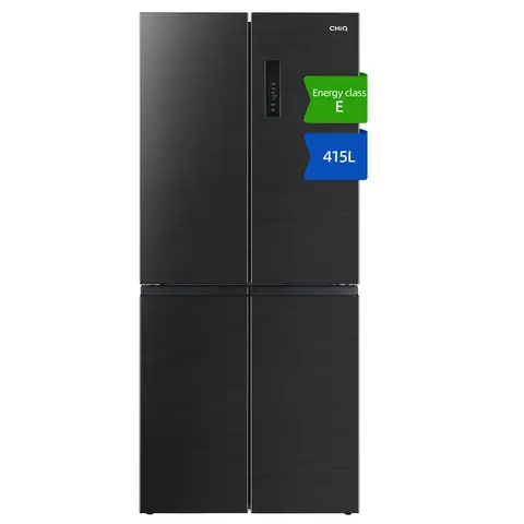 CHiQ JKR415WGE 415L 80cm Wide French Door No Frost American Fridge Freezer, Black Stainless Steel, E Rated