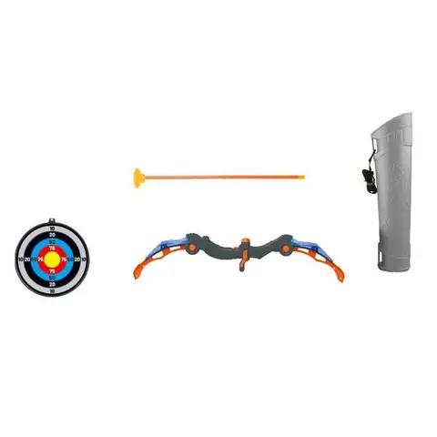 Junge mit Ton-, Licht-, Bogen- und Pfeil-Set