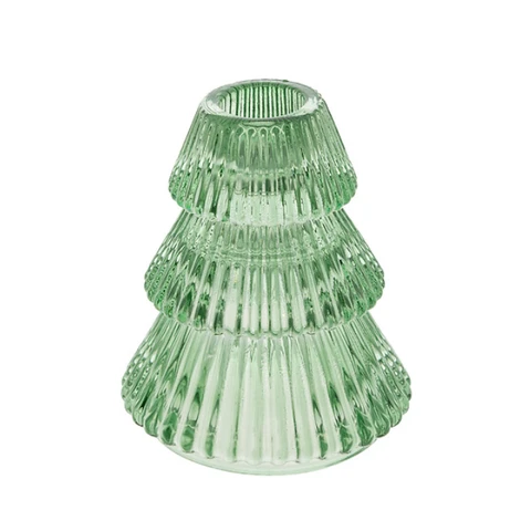 Tree-shaped candle holder, 10 cm high, green glass
