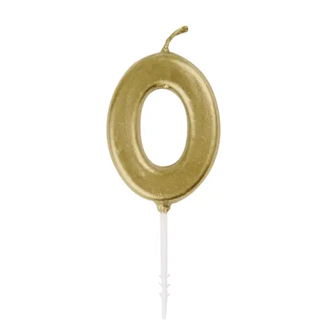 Unique Party Mini Number 0 Pick Candle, Gold