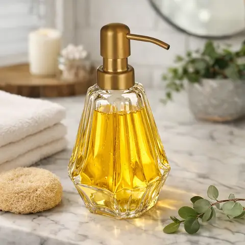 Interiors by Premier Modern Lotion Dispenser, Glass Lotion Pump Dispenser With Brass Nozzle, Hand Cream Bottle, Soap Dispenser