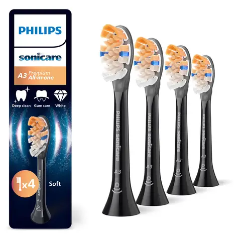 Philips Sonicare Premium All-in-One A3 – Opzetborstels voor Elektrische Tandenborstel – Zwart – Verpakking van 4 - HX9094/88
