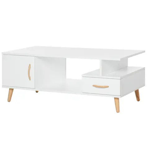 HOMCOM TV Unit Scandi Storage White/Oak Effect L:100cm