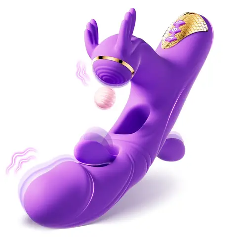 AAV 4-in-1 vaginal vibrator-Purple, female clitoral stimulator, dildo 10-frequency slapping + 10-frequency vibration + 7-frequency clasping + heating, silicone magnetic charging, vaginal honey bean double teasing, Women's vibrating toys, adult female toys