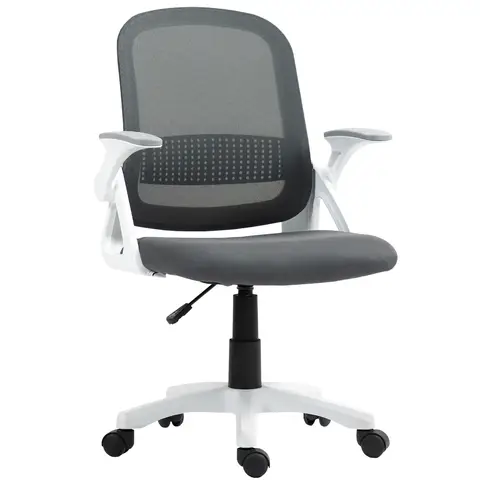 HOMCOM Breathable Mesh Office Chair, Ergonomic Swivel Computer Chair with Flip-up Armrests, Lumbar Back Support for Home/Office, Grey