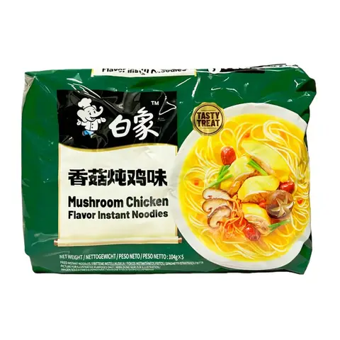 Bai Xiang Nouilles saveur poulet braisé aux shiitakés classique, 5 x 104 g