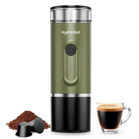 Hydrofast PO-100 Machine à Expresso Portable Pression 15 Bar Batterie 7800 mAh Capsules & Café Moulu 2 en 1 Chauffage Sans Fil Avec Design de Voyage Compact