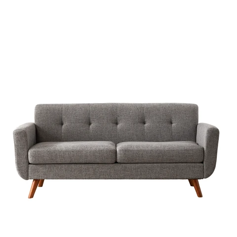 HONEYOU 165 cm Zweisitzer-Sofa, modernes Sofa im Stil der Jahrhundertmitte für das Wohnzimmer, kleines gepolstertes Sofa mit Knopfheftung für das Schlafzimmer, stabil und einfach zu montieren, Grau