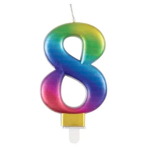 Unique Party Metallic Number 8 Candle, Rainbow
